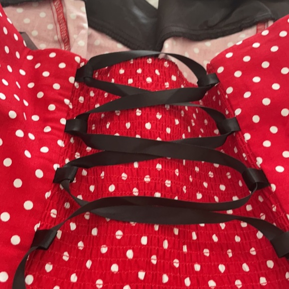 Red Polka Dot Strapless Dress - Picture 5 of 11